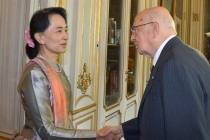 Il premio Nobel Aung San Suu Kyi e il presidente Napolitano